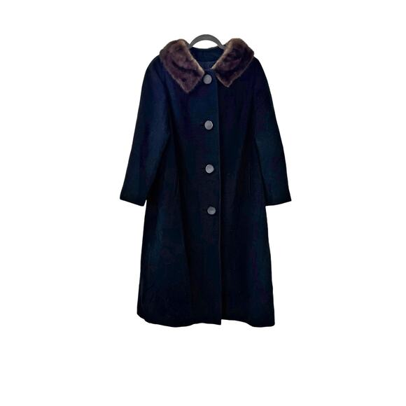 Vintage 100% Cashmere Fur Collar Overcoat Long Sleeve Black Size XL - Picture 4 of 8